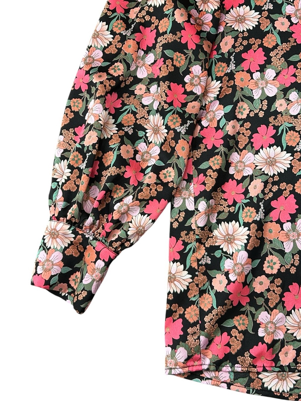 Jodifl Black Floral Chiffon V-Neck Long Sleeve Tunic Top Size Large - Picture 6 of 8